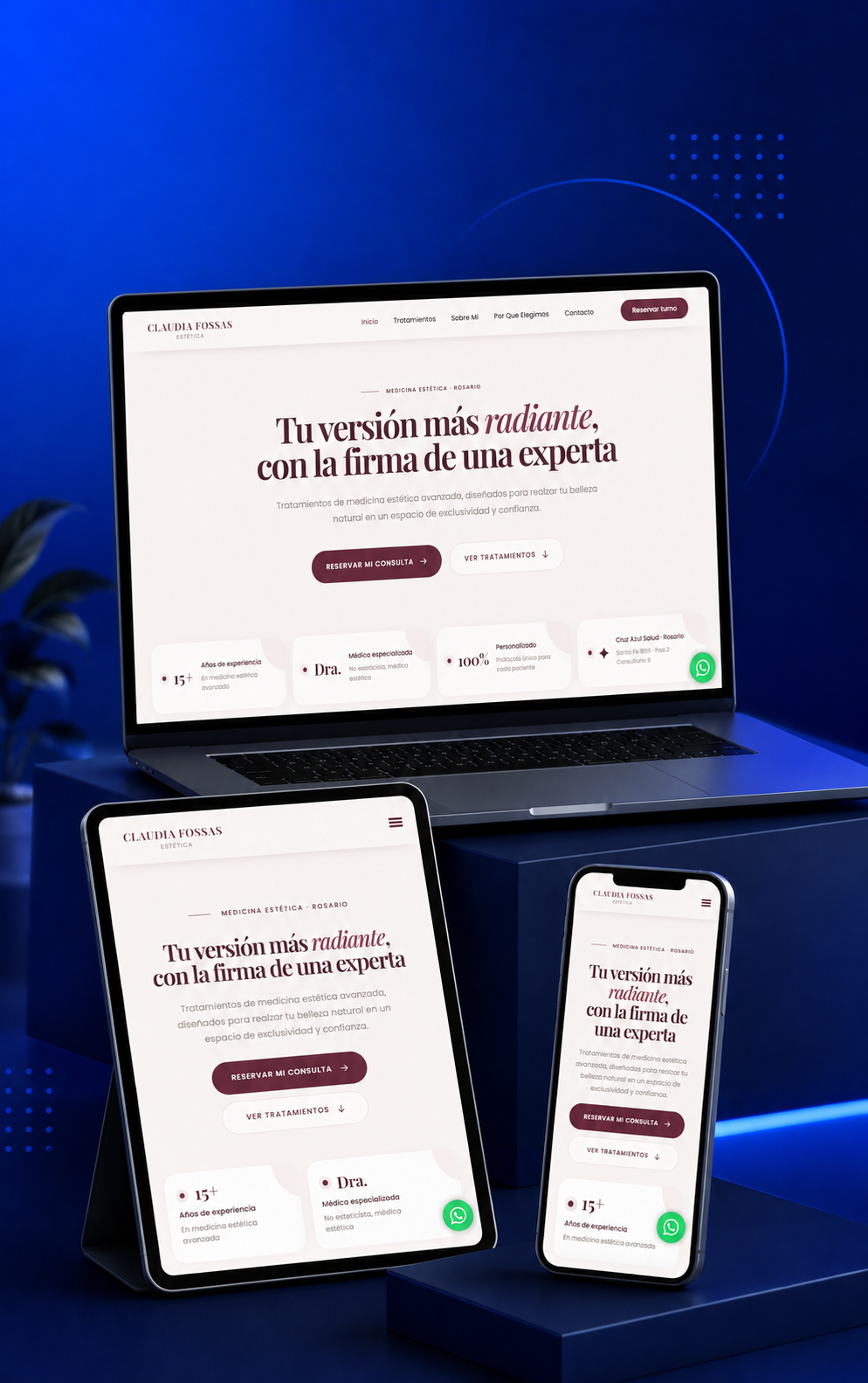 Sitio web desarrollado para Claudia Fossas Estética por Nahuel Acosta Dev