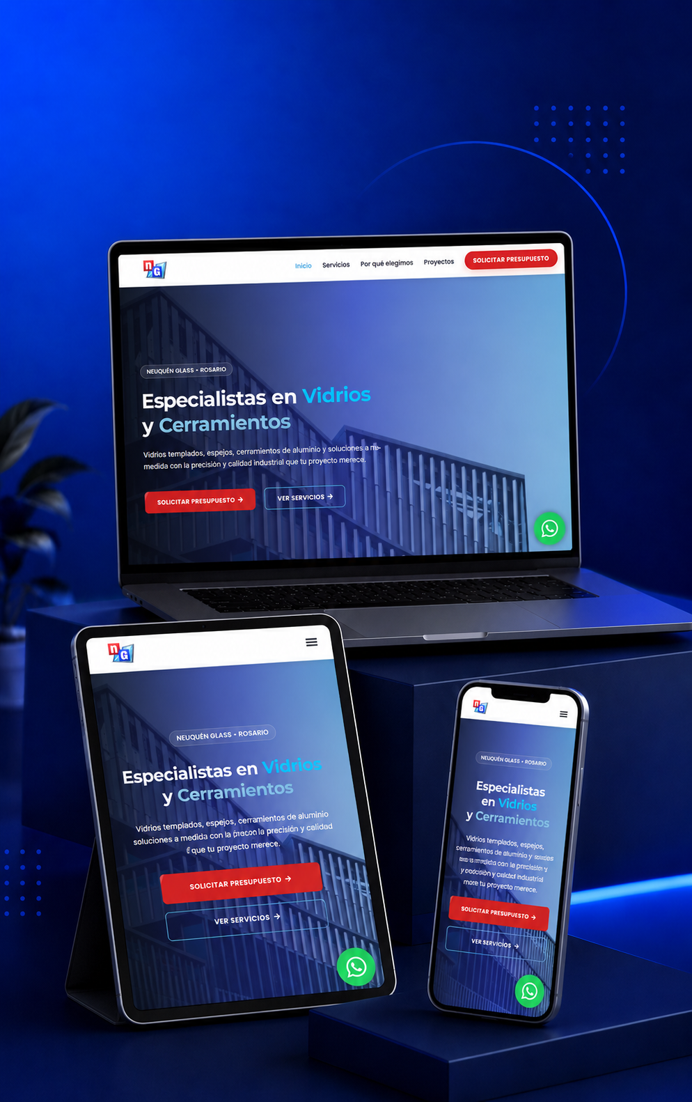 Sitio web desarrollado para Neuquén Glass por Nahuel Acosta Dev