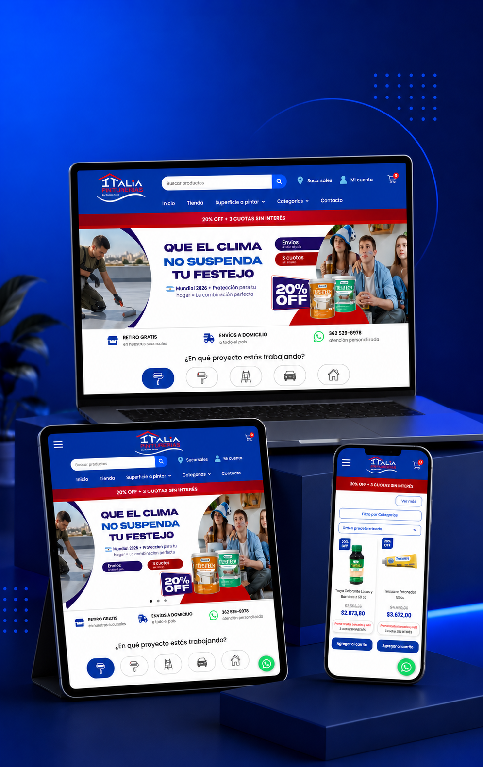 Sitio web desarrollado para Italia Pinturerías por Nahuel Acosta Dev
