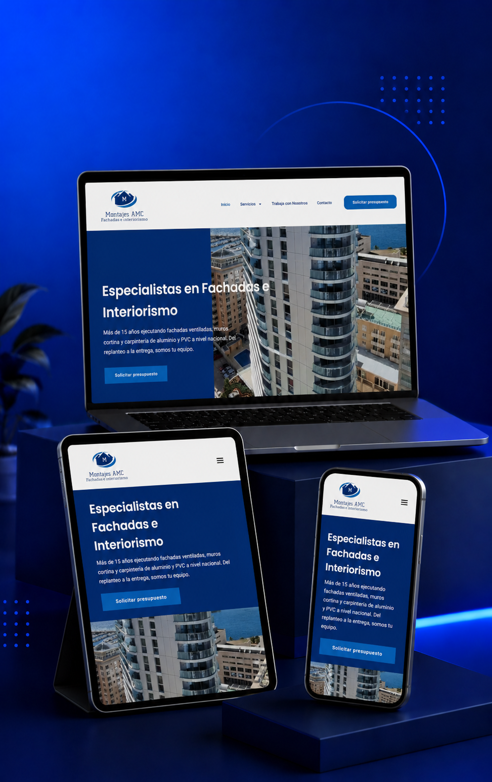 Sitio web desarrollado para Montajes AMC por Nahuel Acosta Dev.