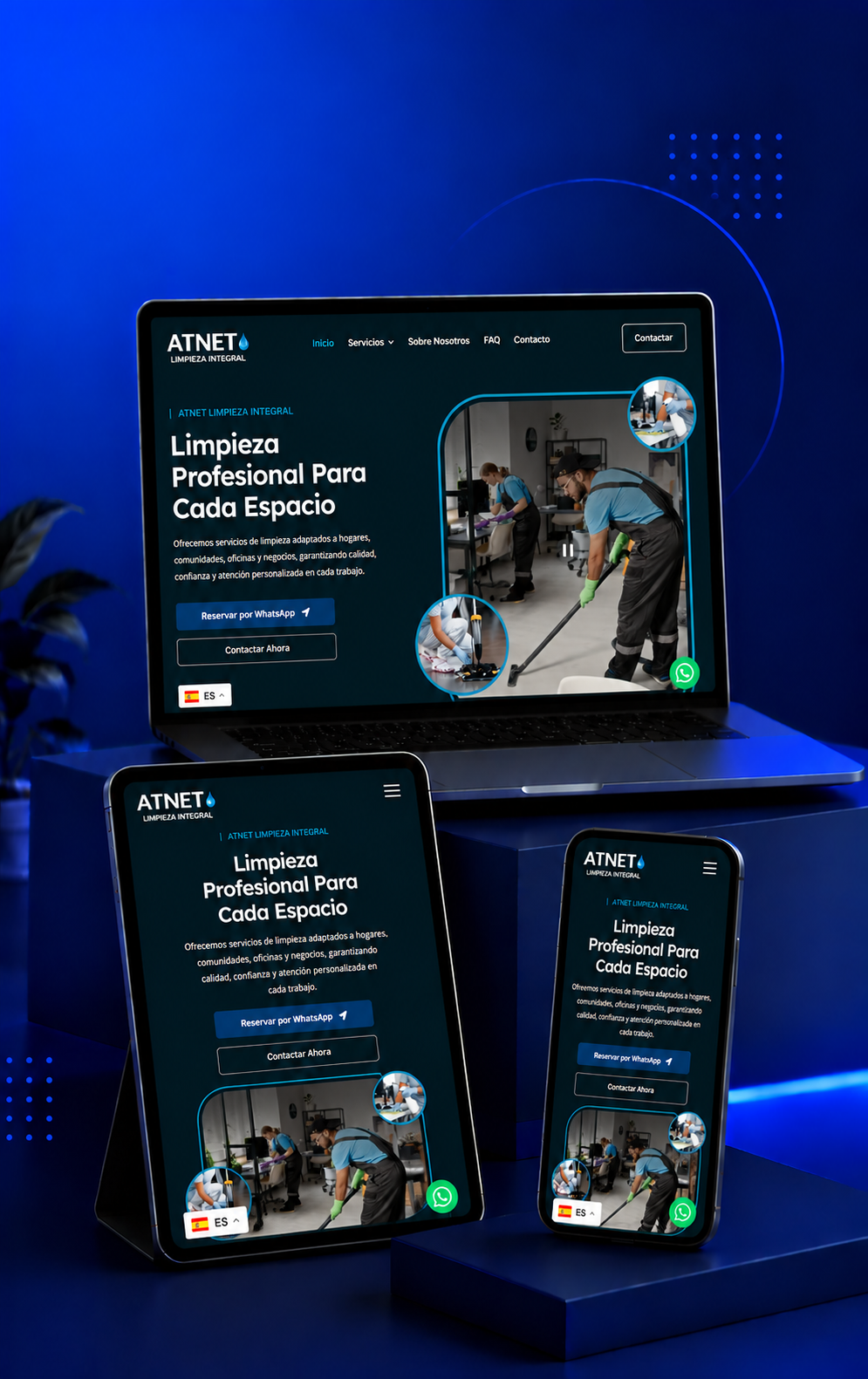 Sitio web desarrollado para ATNET Limpieza Integral por Nahuel Acosta Dev.