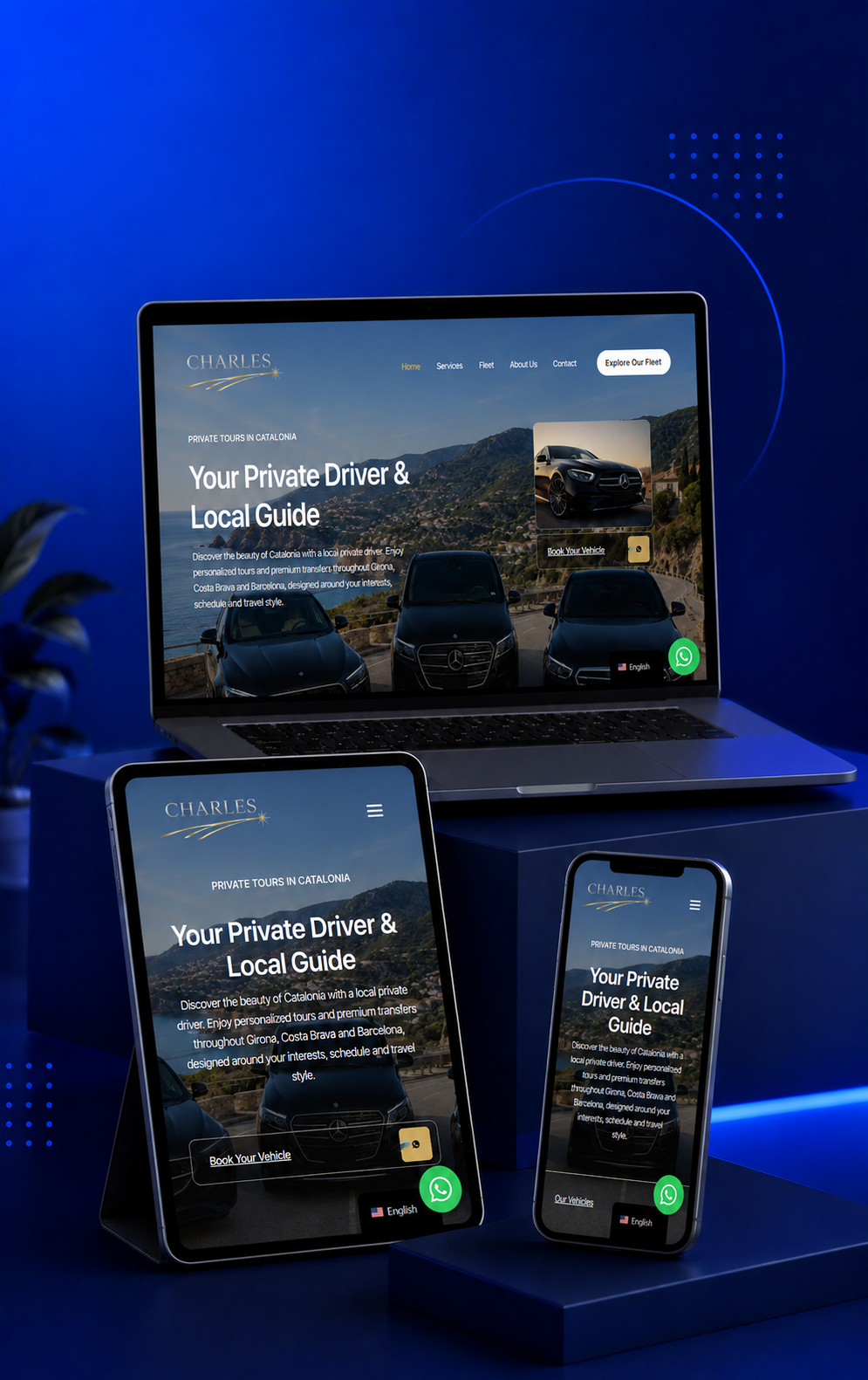 Sitio web desarrollado para Charles Private Driver por Nahuel Acosta Dev.